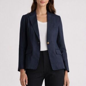 Quince NWT Linen Structured Blazer Women’s Small Deep Navy Office Minimalist